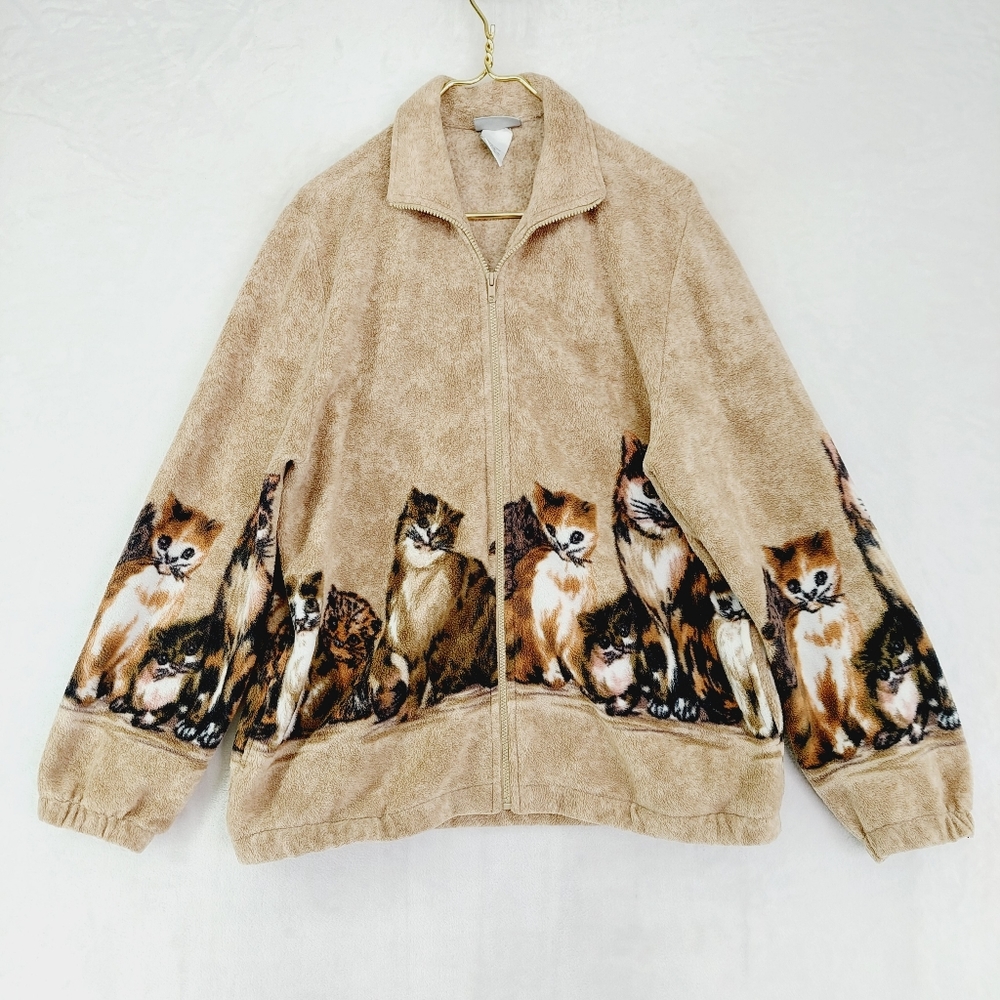 Vintage Blair Cat Print  Made In Taiwan ROC Cat Lady Kitten Fleece Jacket P1175